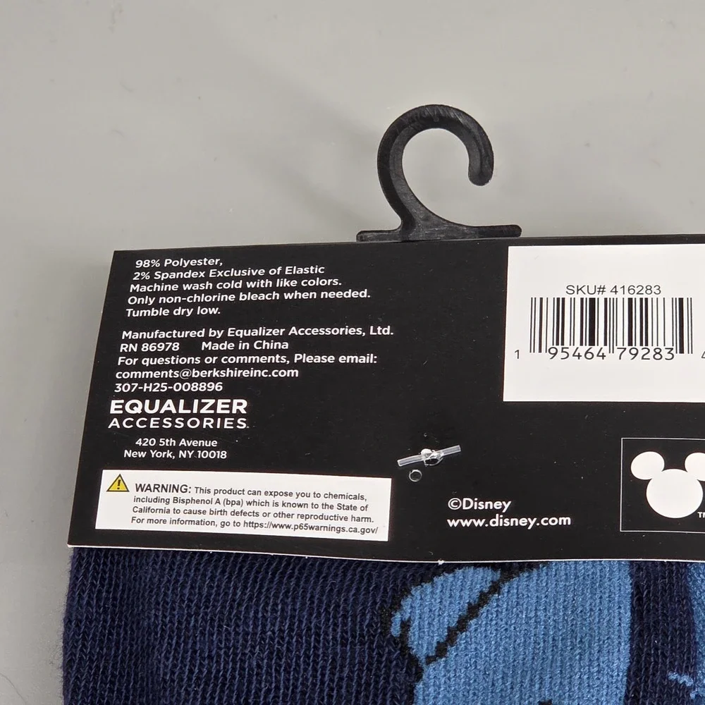 Disney Crew Socks Mens‎ Size 9-13 Stitch and Eeyore 2 Pair Bundle Character Blue